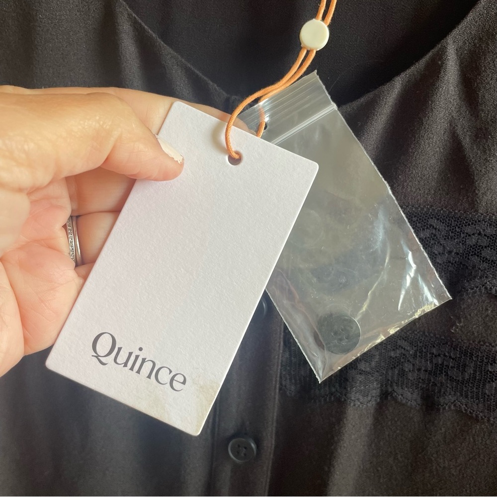 Quince Women Lightweight Crepe Lace Inset Midi Dress Black - Sz Large NWT - Picture 9 of 14